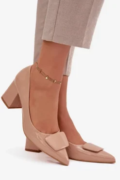 Boto Czółenka Na Słupku|Czółenka Klasyczne*Lakierowane Czółenka Na Słupku Z Ozdobą Nude Isoline Beżowy