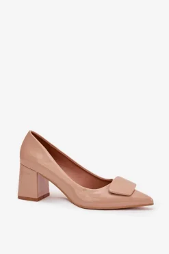 Boto Czółenka Na Słupku|Czółenka Klasyczne*Lakierowane Czółenka Na Słupku Z Ozdobą Nude Isoline Beżowy