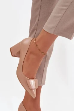 Boto Czółenka Na Słupku|Czółenka Klasyczne*Lakierowane Czółenka Na Słupku Z Ozdobą Nude Isoline Beżowy