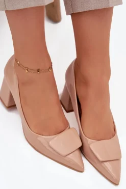 Boto Czółenka Na Słupku|Czółenka Klasyczne*Lakierowane Czółenka Na Słupku Z Ozdobą Nude Isoline Beżowy