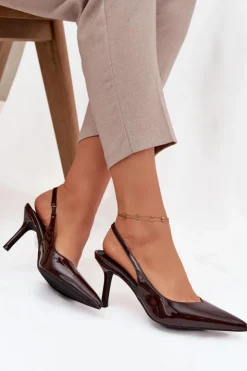 Damskie Boto Lakierowane Czółenka Na Szpilce Czekoladowe Phelia