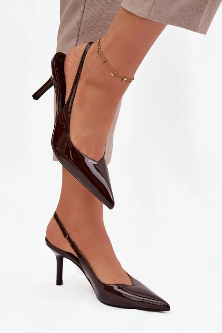 Damskie Boto Lakierowane Czółenka Na Szpilce Czekoladowe Phelia
