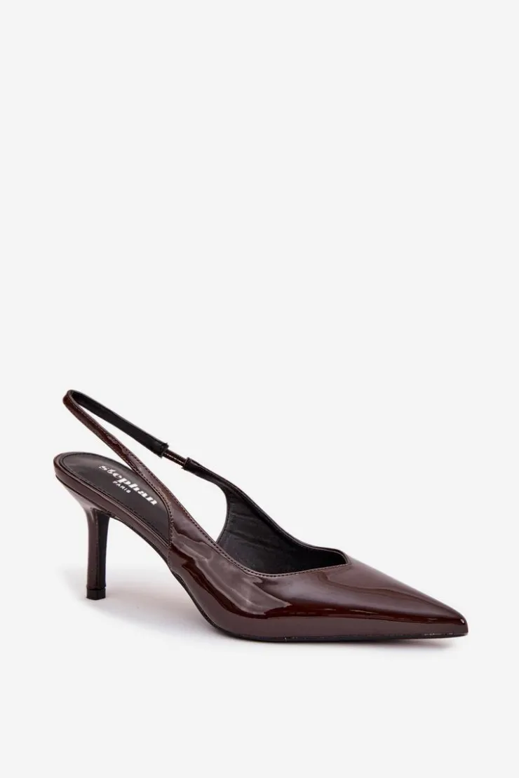 Damskie Boto Lakierowane Czółenka Na Szpilce Czekoladowe Phelia