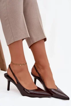 Damskie Boto Lakierowane Czółenka Na Szpilce Czekoladowe Phelia