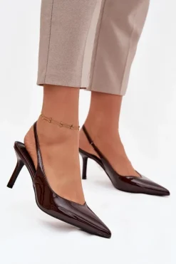 Damskie Boto Lakierowane Czółenka Na Szpilce Czekoladowe Phelia