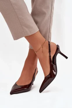 Damskie Boto Lakierowane Czółenka Na Szpilce Czekoladowe Phelia