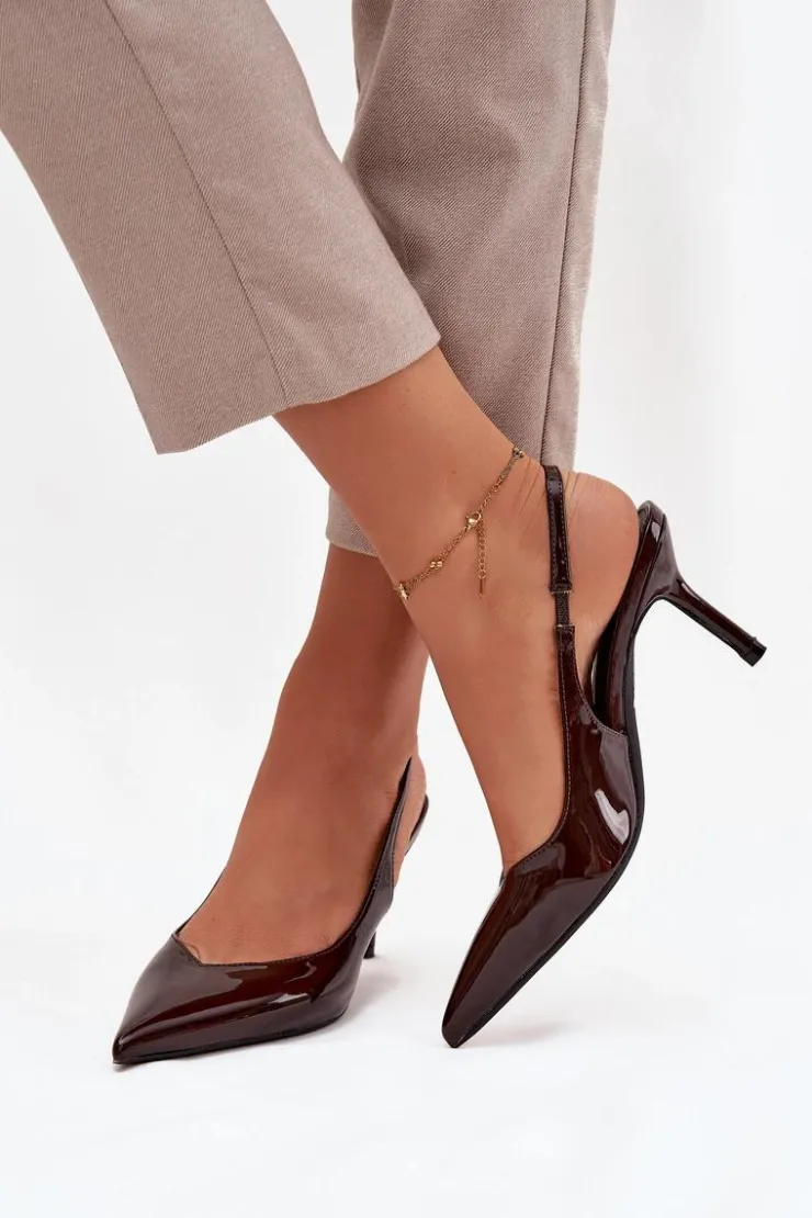 Damskie Boto Lakierowane Czółenka Na Szpilce Czekoladowe Phelia