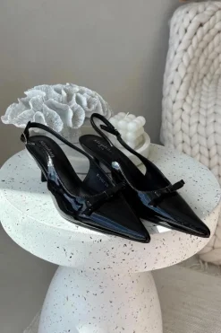 Damskie Boto Lakierowane Czółenka Na Szpilce Z Kokardką Czarne Olvena