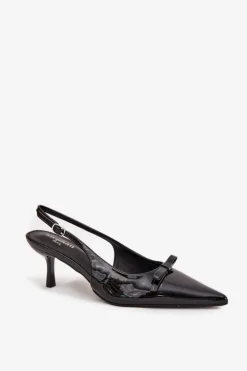 Damskie Boto Lakierowane Czółenka Na Szpilce Z Kokardką Czarne Olvena