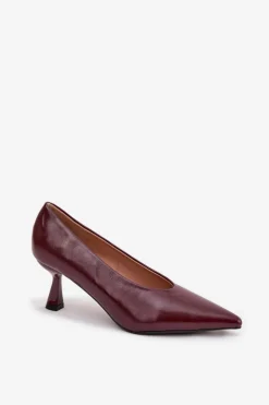 Damskie Boto Lakierowane Czółenka Na Szpilce Bordowe Gavrielle