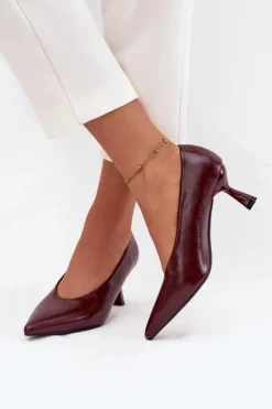 Damskie Boto Lakierowane Czółenka Na Szpilce Bordowe Gavrielle