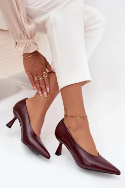 Damskie Boto Lakierowane Czółenka Na Szpilce Bordowe Gavrielle