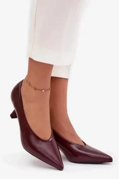 Damskie Boto Lakierowane Czółenka Na Szpilce Bordowe Gavrielle