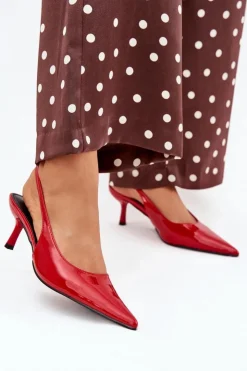 Damskie Boto Lakierowane Czółenka Na Szpilce Z Odkrytą Piętą Czerwone Talira
