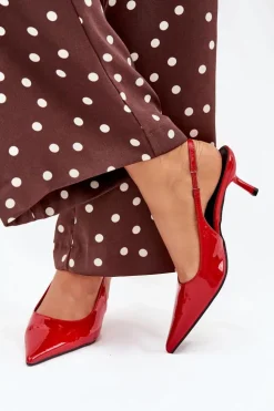 Damskie Boto Lakierowane Czółenka Na Szpilce Z Odkrytą Piętą Czerwone Talira