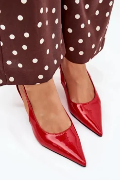 Damskie Boto Lakierowane Czółenka Na Szpilce Z Odkrytą Piętą Czerwone Talira