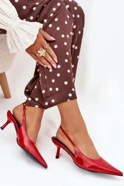 Damskie Boto Lakierowane Czółenka Na Szpilce Z Odkrytą Piętą Czerwone Talira