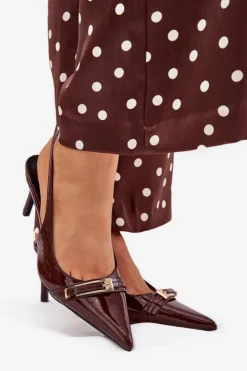 Boto Szpilki Lakierowane|Czółenka Klasyczne*Lakierowane Czółenka Na Szpilce Ze Złotą Klamrą Czekoladowe Vivae