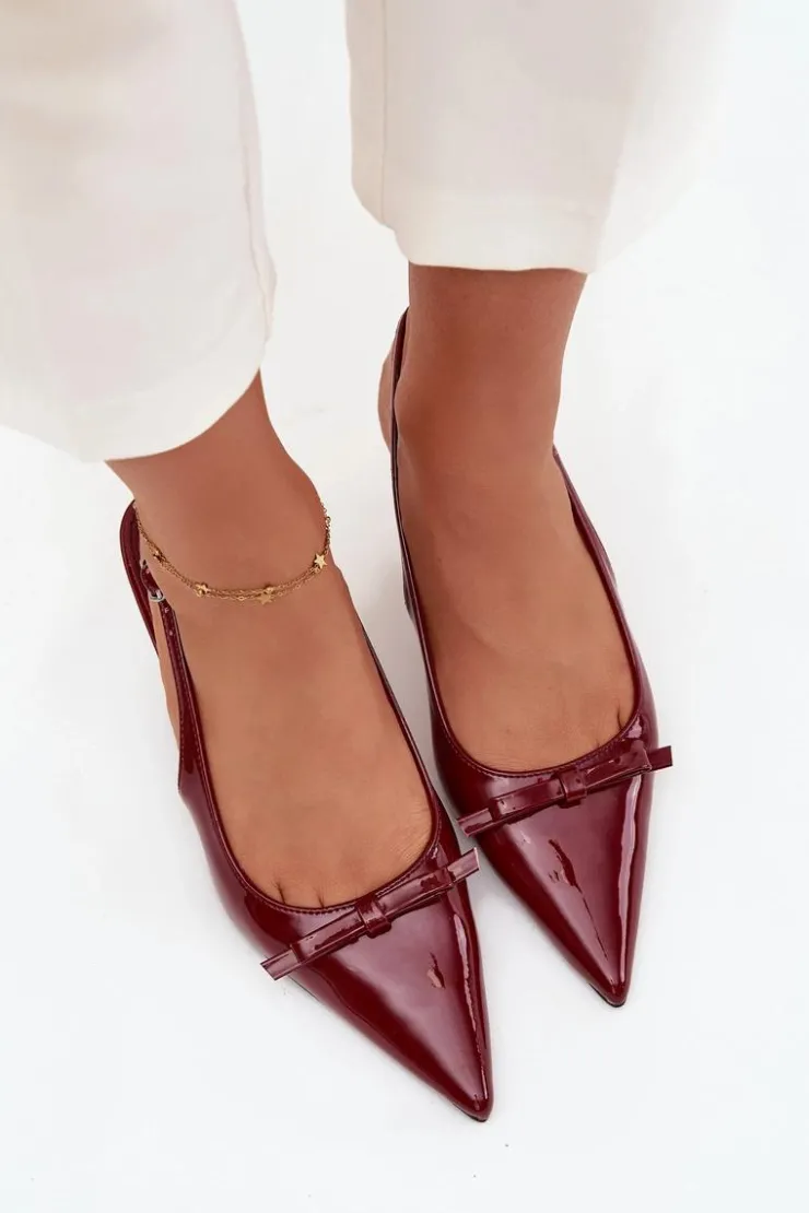 Clearance Boto Lakierowane Czółenka Na Szpilce Z Kokardką Bordowe Olvena Czerwony