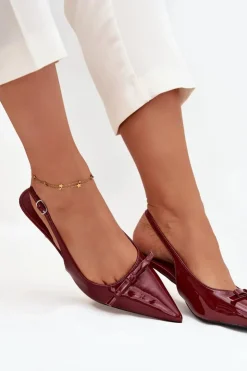 Clearance Boto Lakierowane Czółenka Na Szpilce Z Kokardką Bordowe Olvena Czerwony