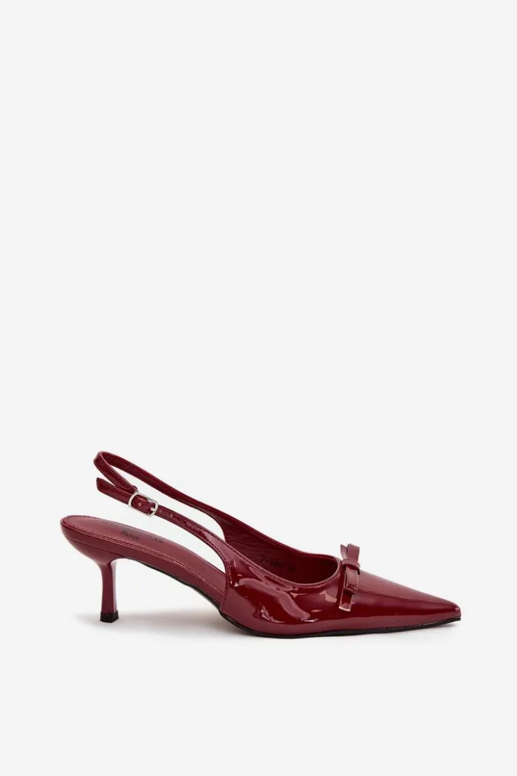 Clearance Boto Lakierowane Czółenka Na Szpilce Z Kokardką Bordowe Olvena Czerwony