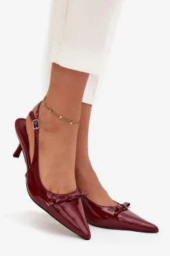 Clearance Boto Lakierowane Czółenka Na Szpilce Z Kokardką Bordowe Olvena Czerwony