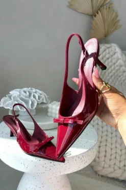 Clearance Boto Lakierowane Czółenka Na Szpilce Z Kokardką Bordowe Olvena Czerwony