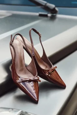 Clearance Boto Lakierowane Czółenka Na Szpilce Z Kokardką Bordowe Olvena Czerwony