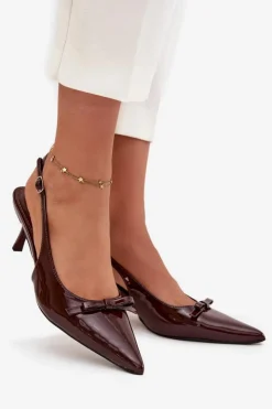 Boto Szpilki Lakierowane|Czółenka Klasyczne*Lakierowane Czółenka Na Szpilce Z Kokardką Czekoladowe Olvena Brązowy
