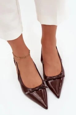 Boto Szpilki Lakierowane|Czółenka Klasyczne*Lakierowane Czółenka Na Szpilce Z Kokardką Czekoladowe Olvena Brązowy