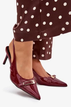 Boto Szpilki Lakierowane|Czółenka Klasyczne*Lakierowane Czółenka Na Szpilce Ze Złotą Klamrą Bordowe Vivae Czerwony
