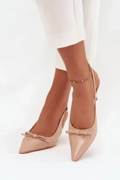 Damskie Boto Lakierowane Czółenka Na Szpilce Z Kokardką Nude Olvena