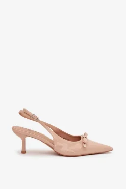 Damskie Boto Lakierowane Czółenka Na Szpilce Z Kokardką Nude Olvena