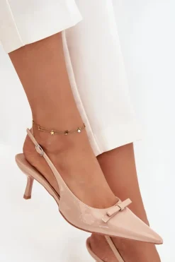 Damskie Boto Lakierowane Czółenka Na Szpilce Z Kokardką Nude Olvena