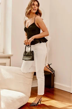 Clearance Boto Lakierowane Czółenka Na Szpilce Z Ozdobnymi Paskami Czarne Jelmia