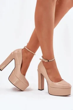 New Boto Lakierowane Czółenka Na Wysokim Słupku I Platformie Beżowe Nianka