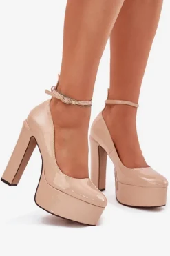 New Boto Lakierowane Czółenka Na Wysokim Słupku I Platformie Beżowe Nianka