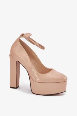 New Boto Lakierowane Czółenka Na Wysokim Słupku I Platformie Beżowe Nianka