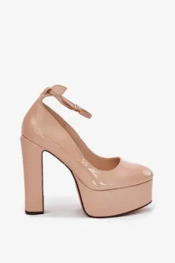 New Boto Lakierowane Czółenka Na Wysokim Słupku I Platformie Beżowe Nianka