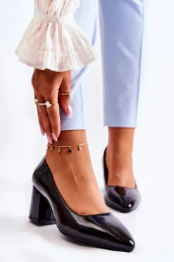 Buty Sergio Leone Czółenka Na Słupku*Lakierowane Czółenka Sergio Leone PB411 Czarne