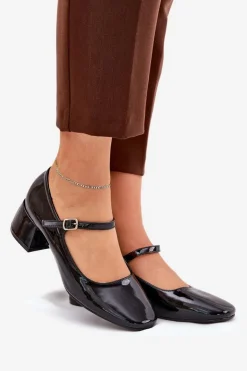 Damskie Boto Lakierowane Czółenka Z Paskiem I Sprzączką Czarne Savilae