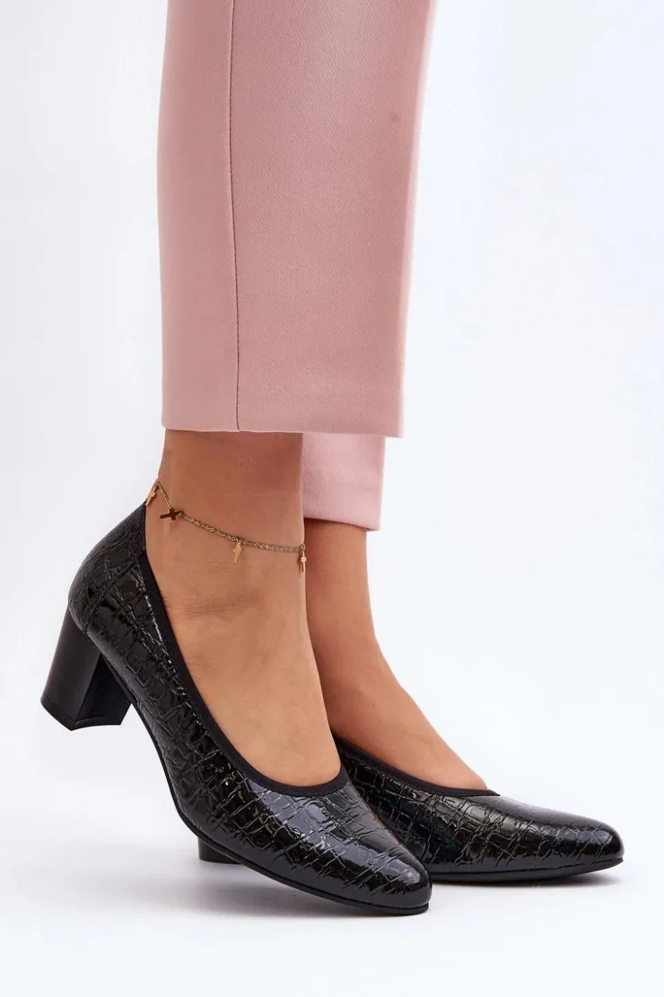 Sale Buty damskie Vinceza Lakierowane Czółenka Z Tłoczeniem Czarne Cynania