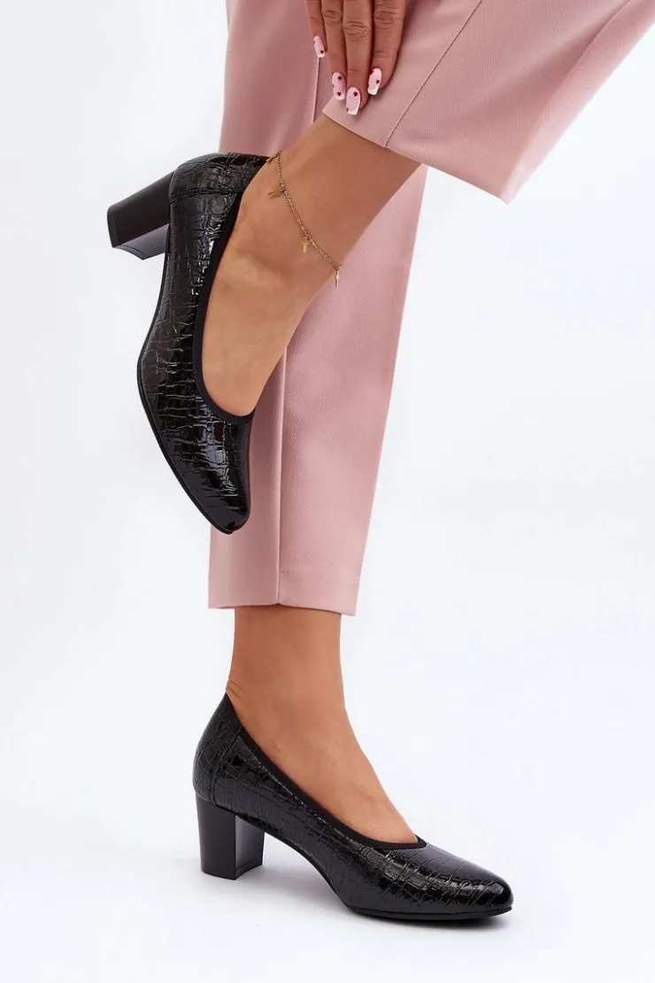 Sale Buty damskie Vinceza Lakierowane Czółenka Z Tłoczeniem Czarne Cynania