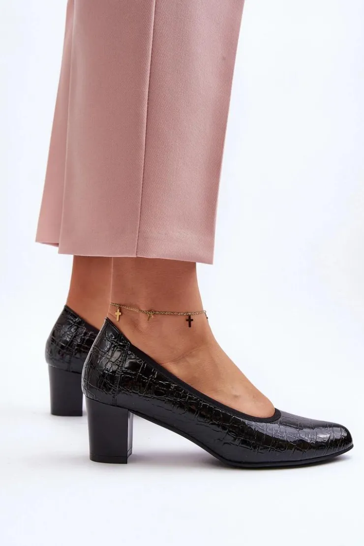 Sale Buty damskie Vinceza Lakierowane Czółenka Z Tłoczeniem Czarne Cynania