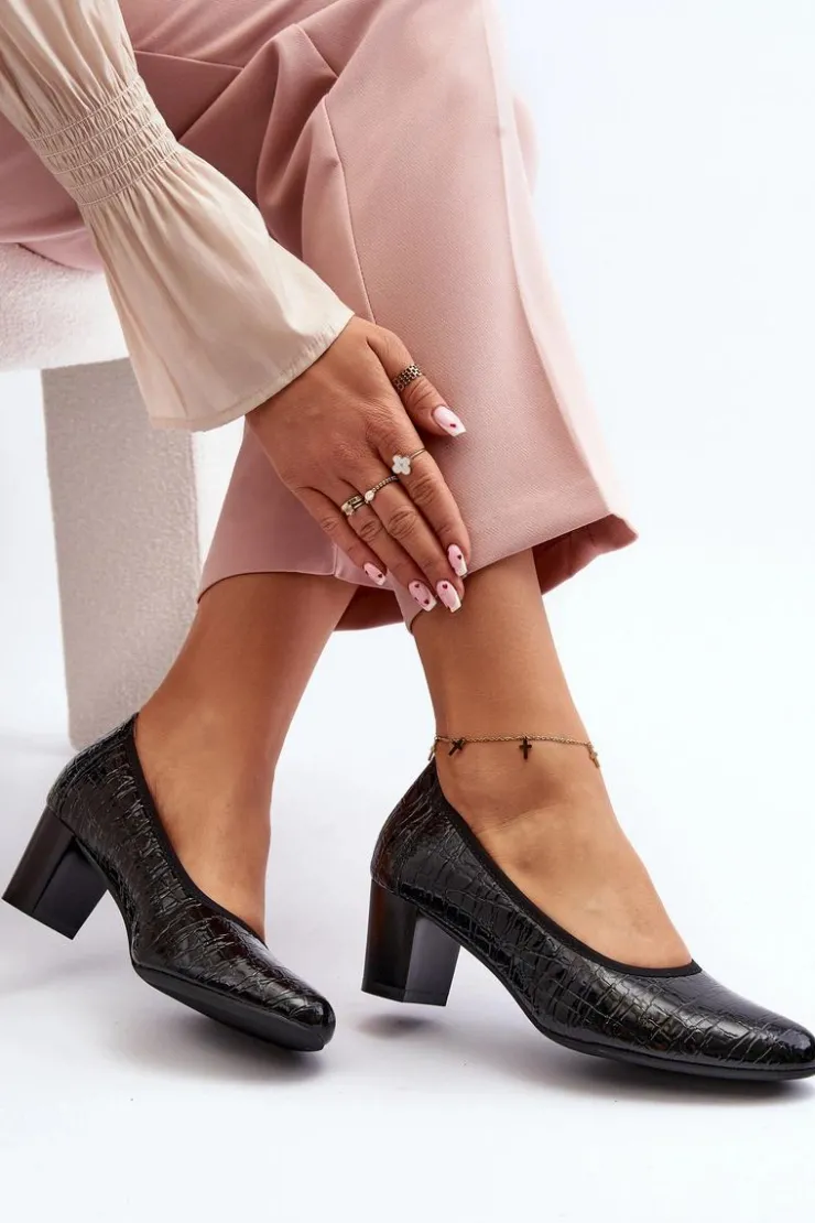 Sale Buty damskie Vinceza Lakierowane Czółenka Z Tłoczeniem Czarne Cynania