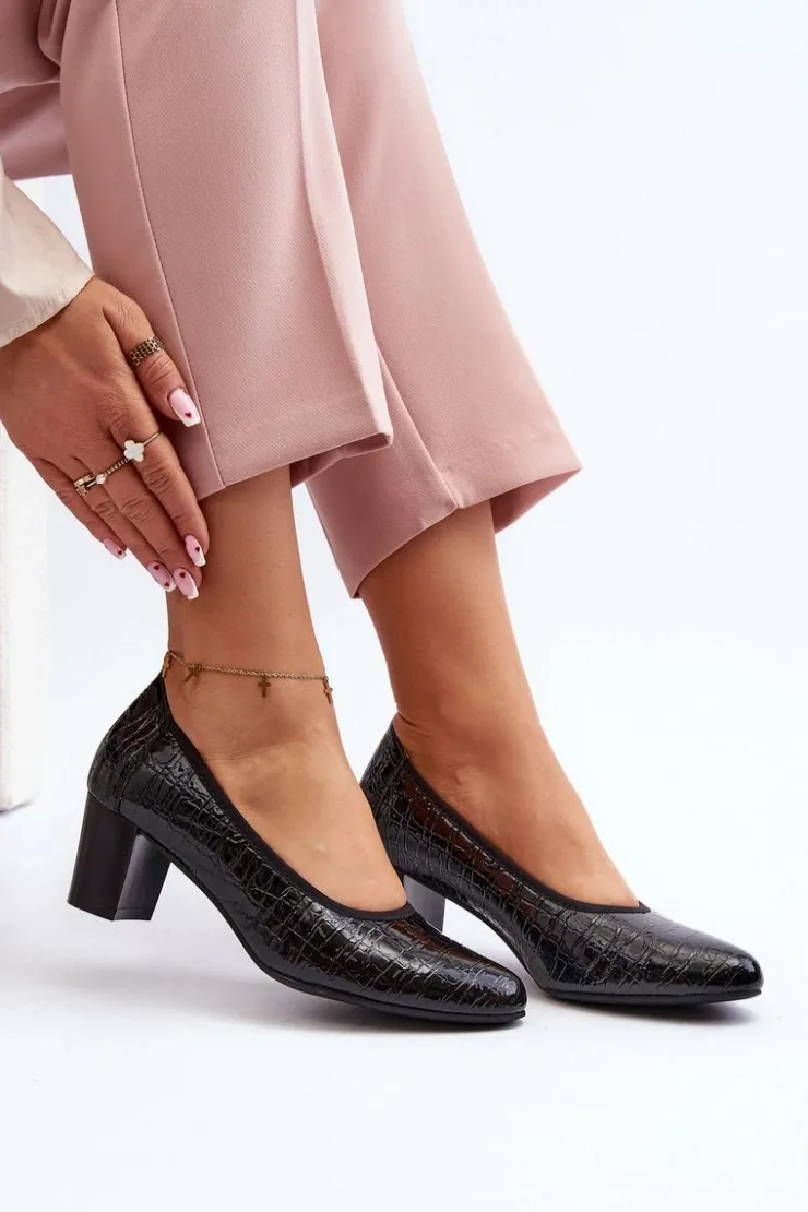 Sale Buty damskie Vinceza Lakierowane Czółenka Z Tłoczeniem Czarne Cynania