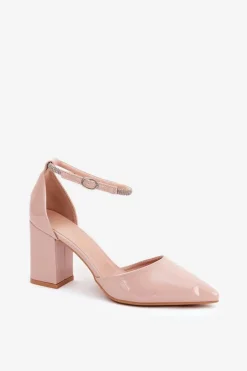 Damskie Boto Lakierowane Czółenka Ze Szpiczastymi Noskami Na Słupku Beżowe Nossabel