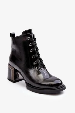 Damskie Damskie buty S.Barski Lakierowane Damskie Botki D&A MR870-98 Czarne