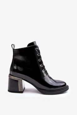 Damskie Damskie buty S.Barski Lakierowane Damskie Botki D&A MR870-98 Czarne