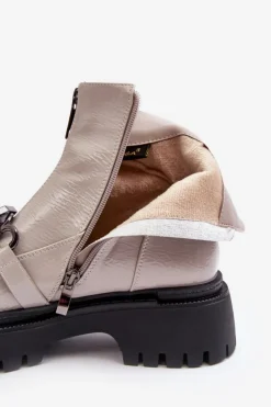 Damskie Damskie buty S.Barski Lakierowane Damskie Botki Na Suwak D&A MR870-94 Jasnoszare